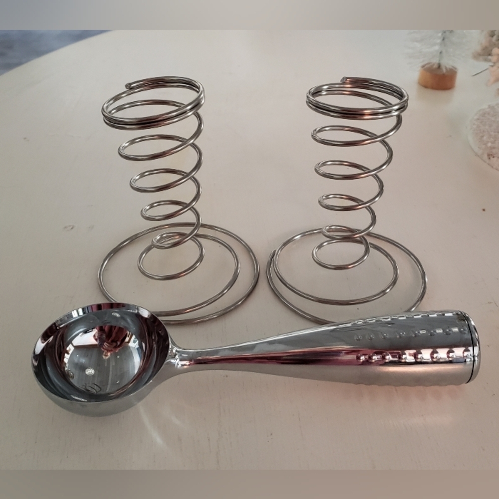 Ice Cream Scoop and Pr of Cone stands, not used,